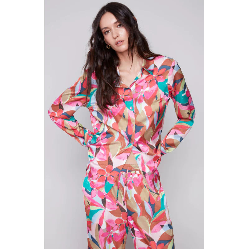 FLORAL SATIN BLOUSE Textured Cotton Blouse