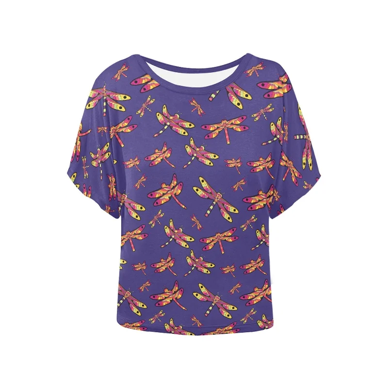 Gathering Purple Women's Batwing-Sleeved Blouse T shirt Lightweight Chiffon Blouse