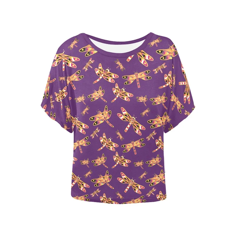 Gathering Yellow Purple Women's Batwing-Sleeved Blouse T shirt Backless Summer Blouse