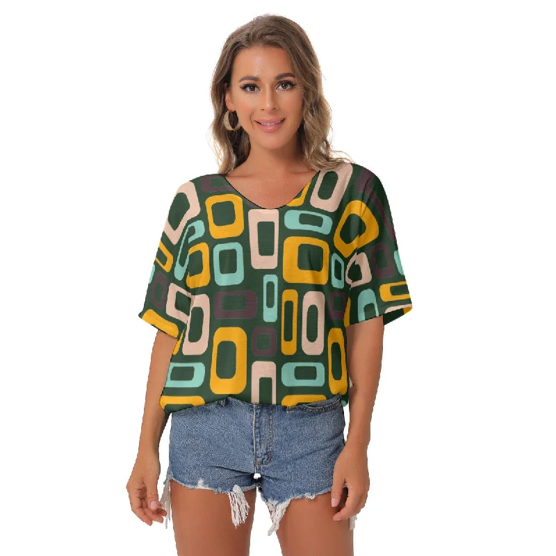 Green Retro V-Neck Blouse Chic Sleeveless Blouse