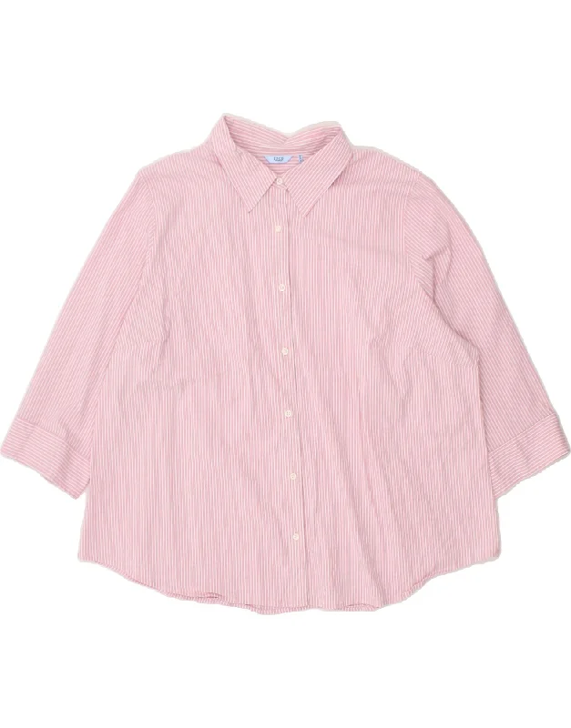 IZOD Womens Shirt Blouse UK 22 3XL Pink Striped Cotton Collared Satin Blouse