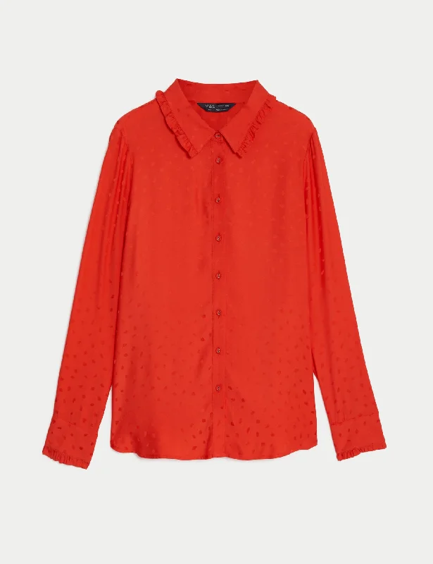 Jacquard Collared Ruffle Blouse Peter Pan Collar Blouse