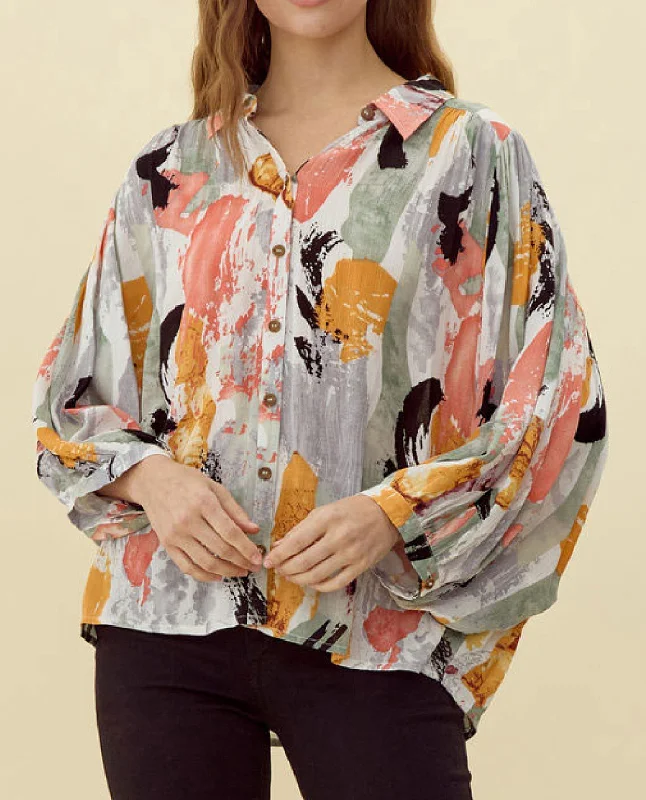 Plus Abstract Print Blouse Soft Modal Blouse