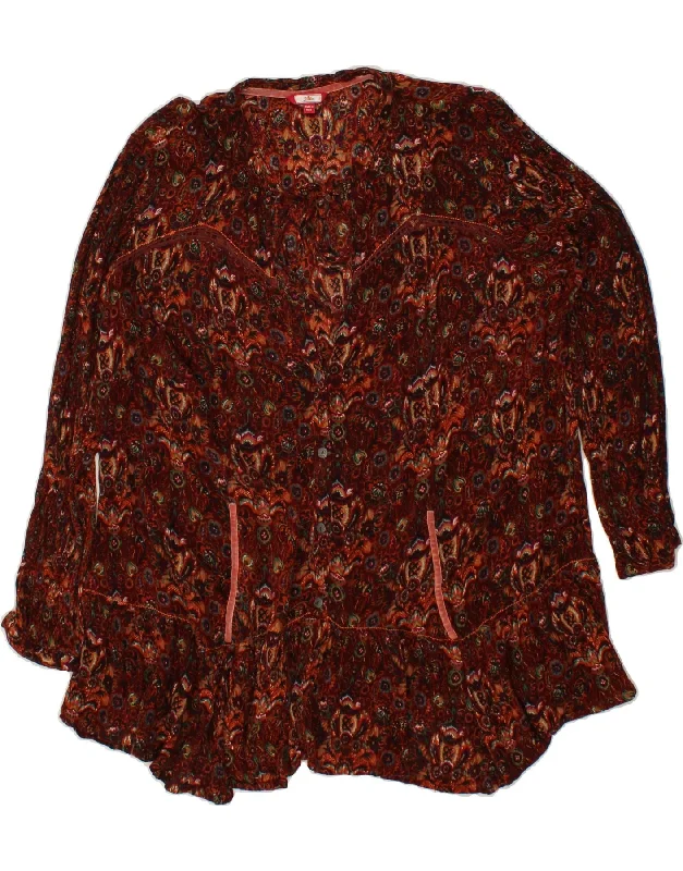 JOE BROWNS Womens Shirt Blouse UK 20 2XL Maroon Ikat Feminine Ruffle Blouse