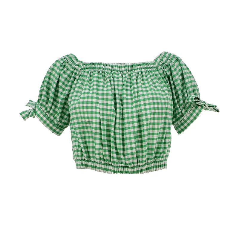 Jijil Checked Cotton Green Blouse SS22 Feminine Ruffle Blouse