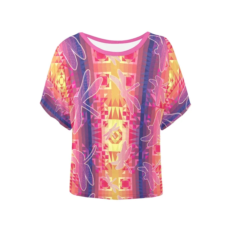 Kaleidoscope Dragonfly Women's Batwing-Sleeved Blouse T shirt Delicate Bow Blouse