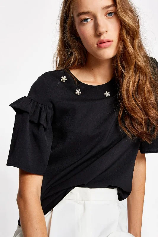 Women Black Blouse Chic Sleeveless Blouse