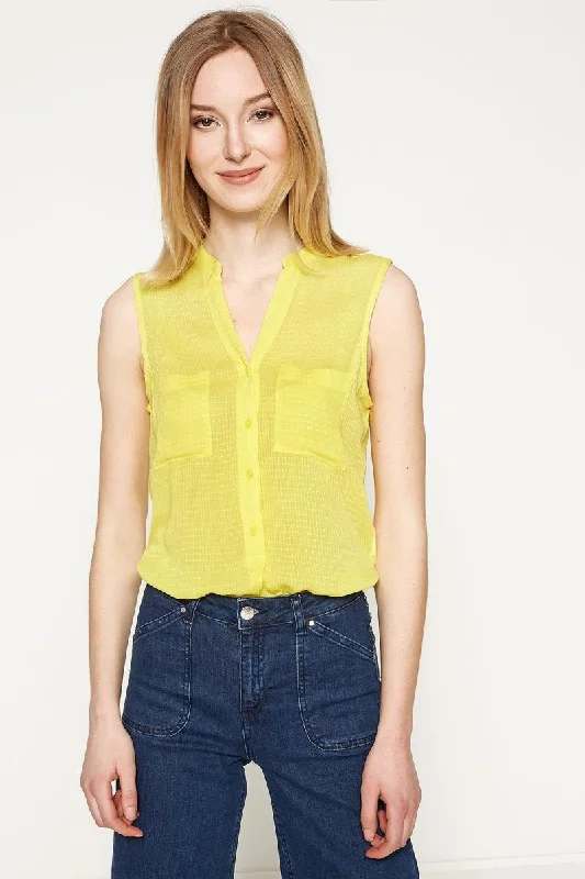 Women Yellow Blouse Elegant Semi-Sheer Blouse