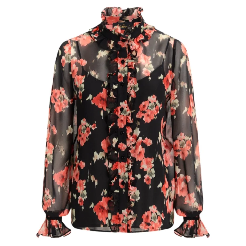 Luisa Spagnoli LAMINE Floral Print Blouse Shirt Sleeveless Chiffon Blouse