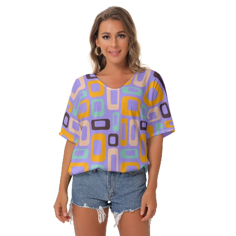 Lavender Reto V-Neck Blouse Lightweight Chiffon Blouse