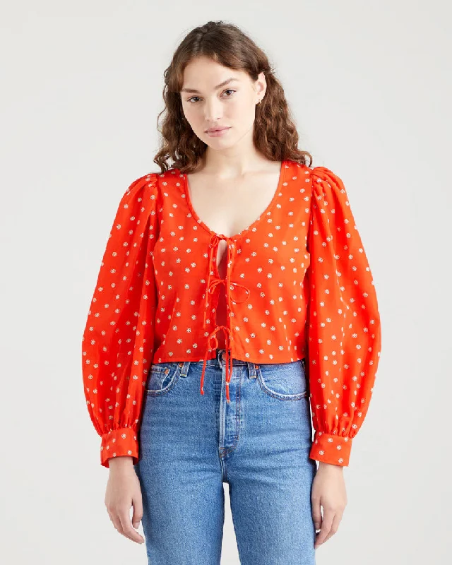 Levi's® Womens Fawn Tie Blouse - Daisy Foulard Enamel Orange Feminine Pastel Blouse