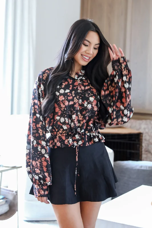 Luxe Possibilities Black Floral Blouse Peter Pan Blouse