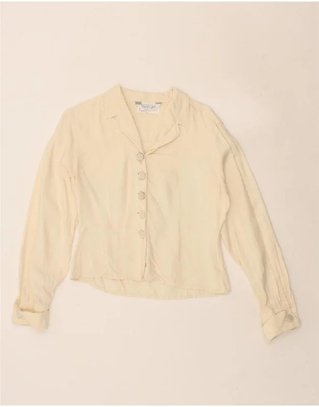 MAX MARA Womens Shirt Blouse UK 12 Medium  Beige Silk Classic White Blouse