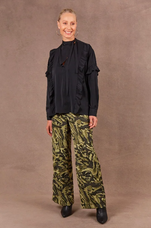 MAYAN FRILL BLOUSE EBONY Ruffled Neck Blouse