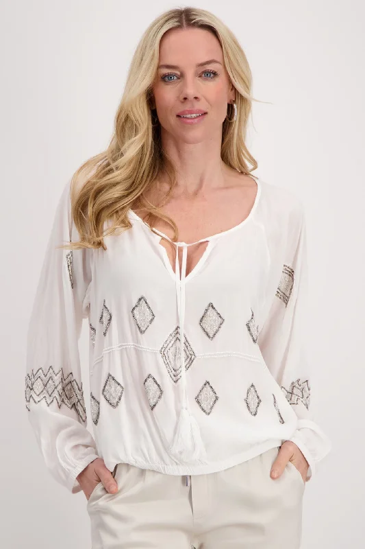 Monari 408704 Off White Blouse Elegant Semi-Sheer Blouse