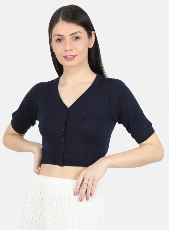 Women Navy Blue Solid Blouse Cotton Casual Blouse