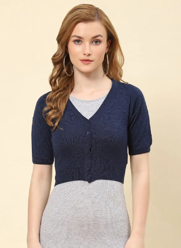 Women NAvy Blue Solid Pure wool Blouse Lightweight Tunic Blouse