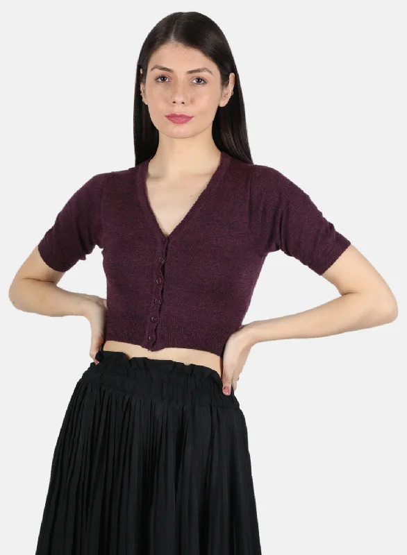 Women Purple Solid Blouse Chic Ruffle Blouse