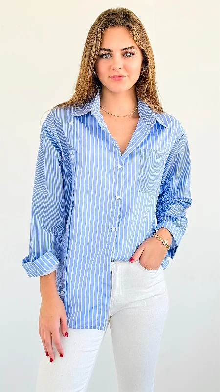 Multi Pinstripe Pocket Blouse Floral Chiffon Blouse
