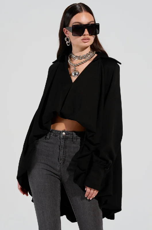 NEW RULES HIGH LOW HEM BLOUSE IN BLACK Silky Tunic Blouse