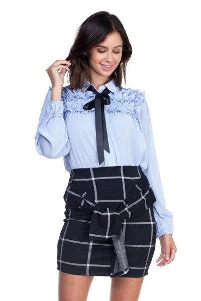 Off Blue Ruffle Bow Tie Blouse Chic Ruffle Blouse