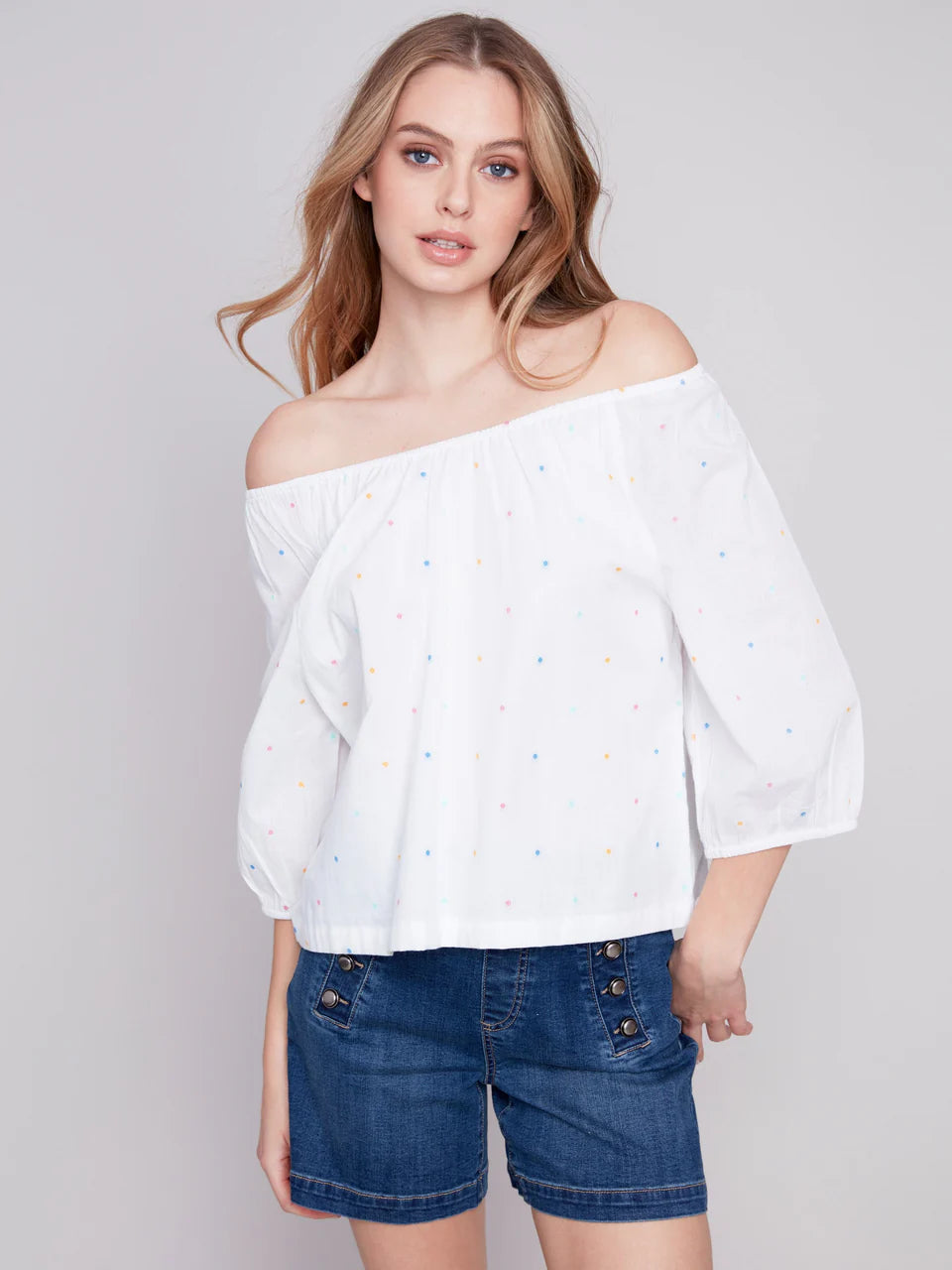 OFF THE SHOULDER COTTON BLOUSE Cotton Casual Blouse