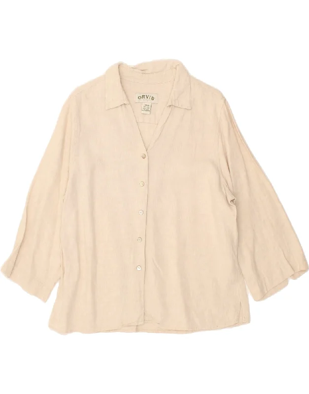 ORVIS Womens Shirt Blouse UK 14/16 Large Beige Linen Stylish Wrap Blouse