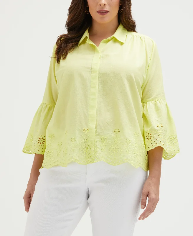 Plus Size Embroidered Blouse Feminine Ruffle Blouse
