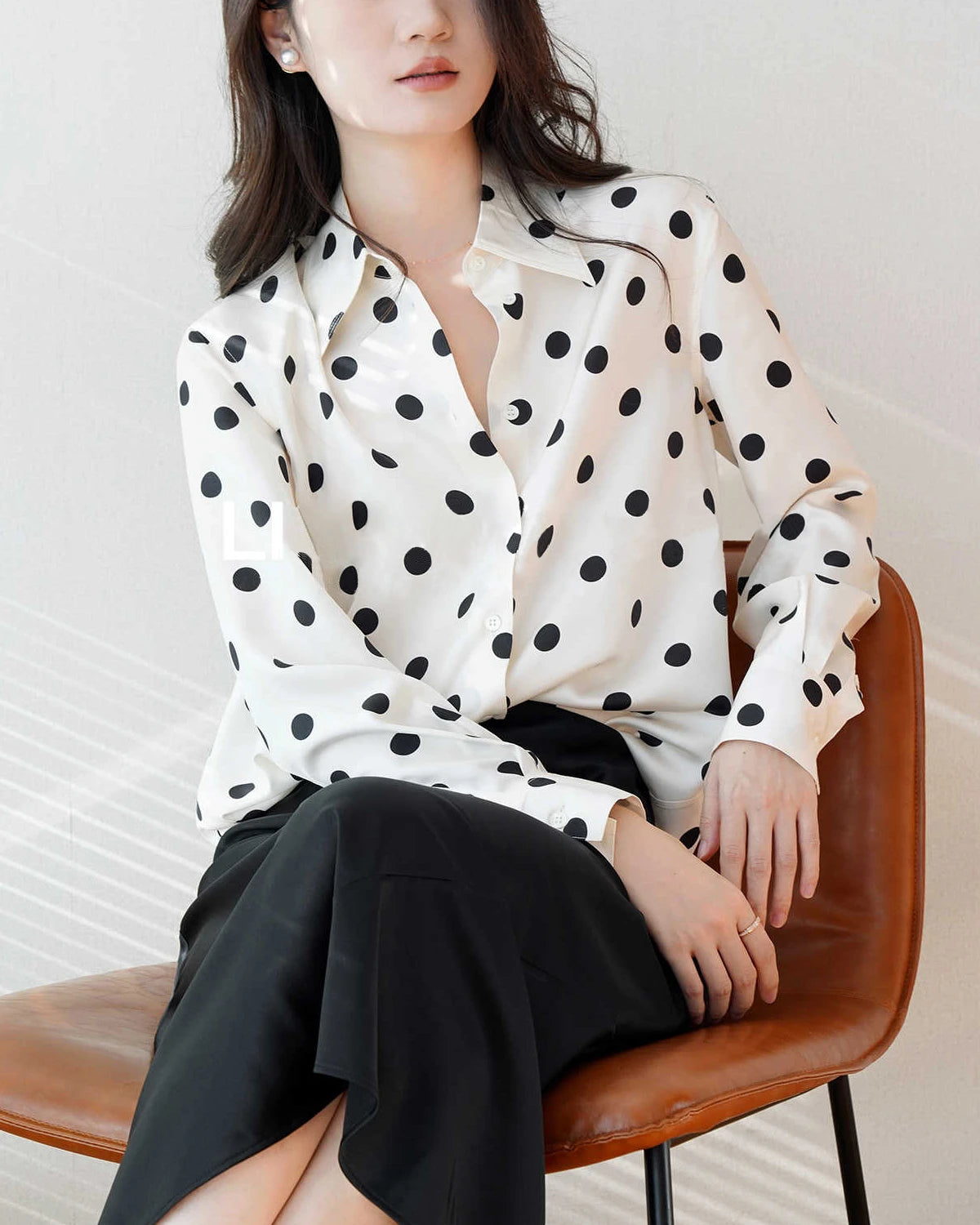 Polka Dot Silk Blouse Chic Square Blouse