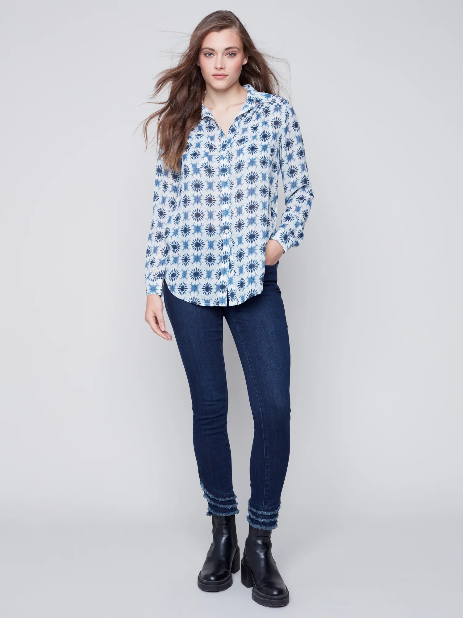 PRINTED CRINKLE BLOUSE Lightweight Chiffon Blouse