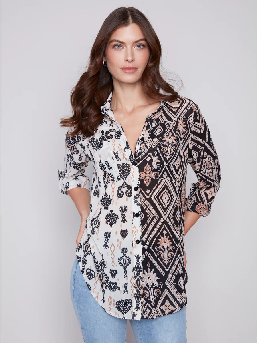 PRINTED CRINKLE BLOUSE Stylish Wrap Blouse