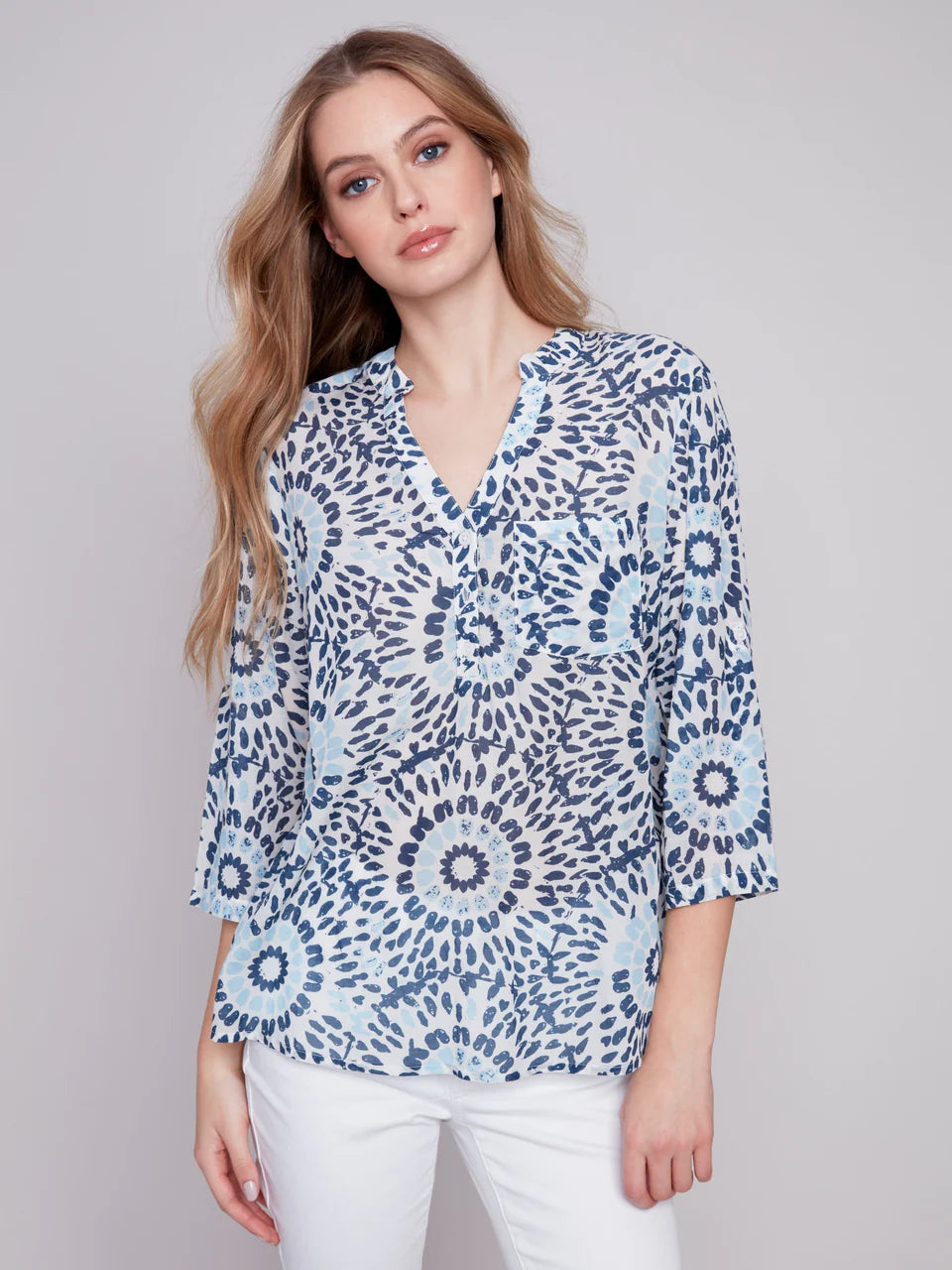 PRINTED HALF BUTTON BLOUSE Boho Printed Blouse