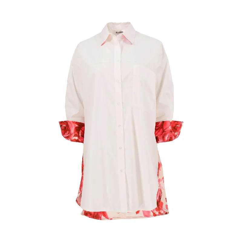 Blugirl Women's White & Rose Blouse Lightweight Chiffon Blouse