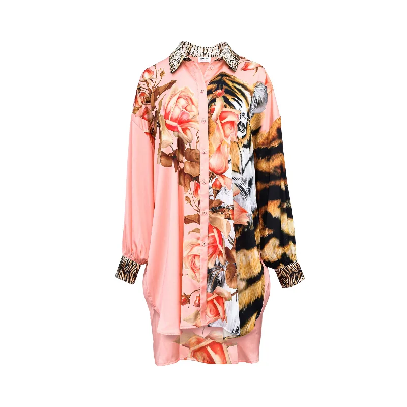 Blugirl Women's Romantic Tiger Blouse Set Balloon Sleeve Blouse