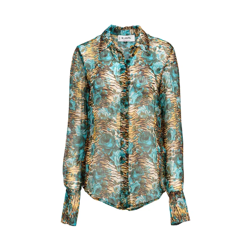 Blugirl Women's Wild Roses Blouse Classic White Blouse