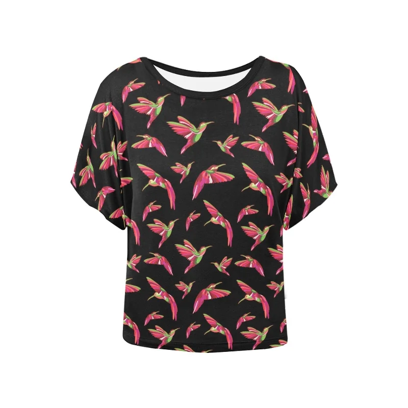 Red Swift Colourful Black Women's Batwing-Sleeved Blouse T shirt Chic Wrap Blouse