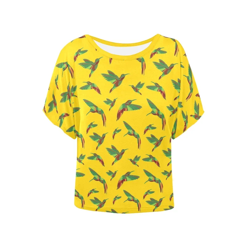 Red Swift Yellow Women's Batwing-Sleeved Blouse T shirt Peter Pan Blouse