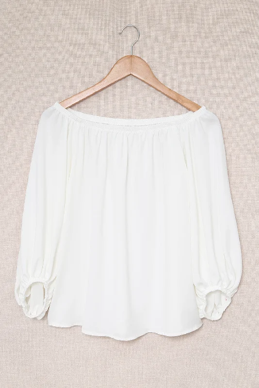 Romantic Off-the-Shoulder Blouse Ruched Sleeve Blouse