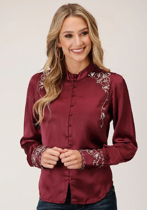 Roper Womens Wine Polyester Victorian L/S Blouse Double-Layered Blouse