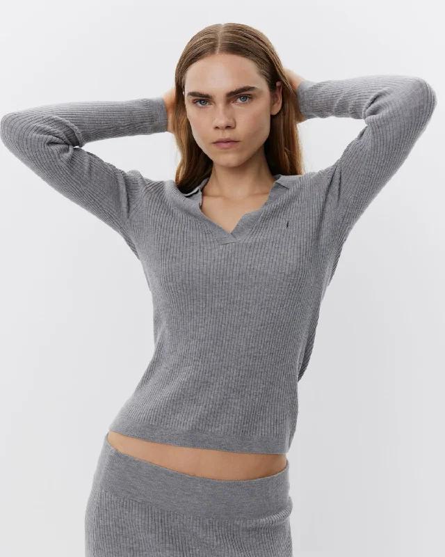 CALLIESW BLOUSE - Dark grey melange Delicate Bow Blouse