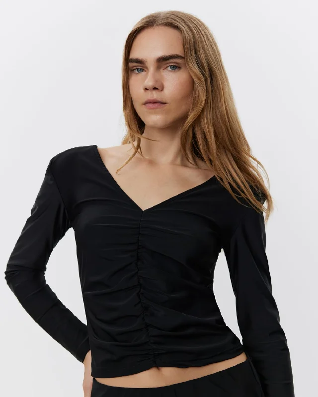 AIDASW BLOUSE - Black Stretchy Fitted Blouse