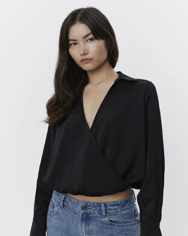 KELLIESW BLOUSE - Black Casual Button Blouse