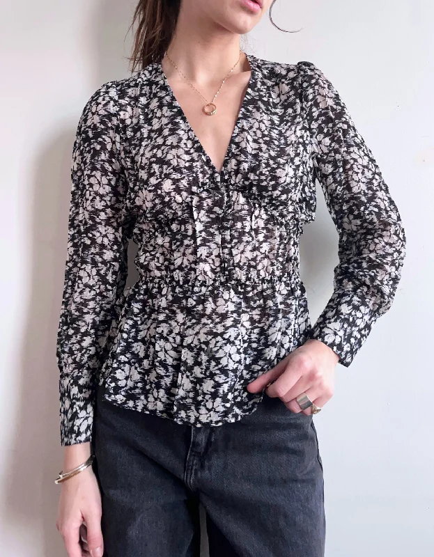Scratch Blouse in Black Asymmetric Hem Blouse