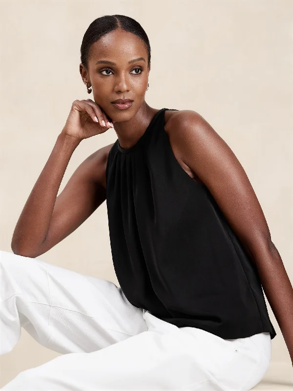 Shirred-Neck Blouse Elegant Semi-Sheer Blouse