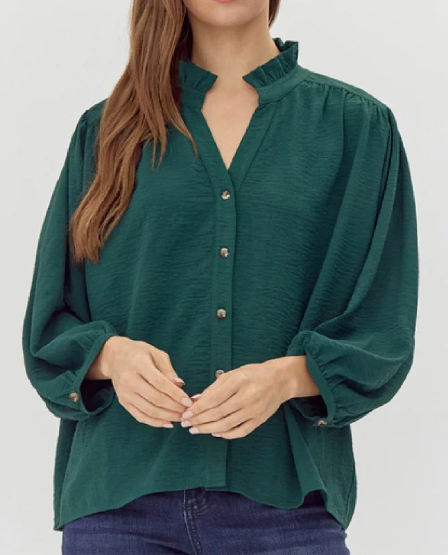 Solid Blouse with Frill Neck Office Formal Blouse