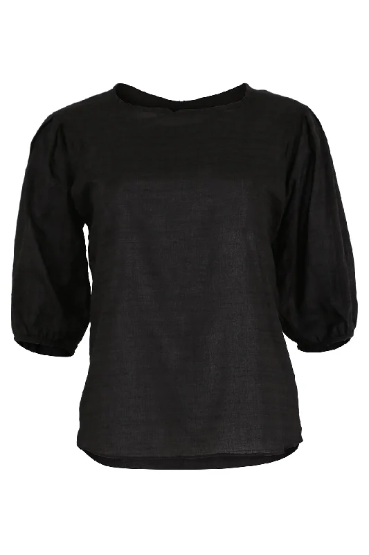 Barcelone Blouse Black in Seersucker Boho Printed Blouse