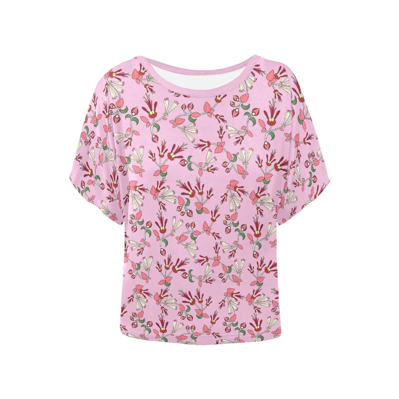 Strawberry Floral Women's Batwing-Sleeved Blouse T shirt Polished Work Blouse