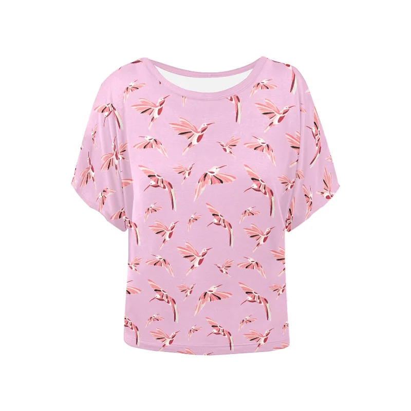 Strawberry Pink Women's Batwing-Sleeved Blouse T shirt Playful Puff Blouse
