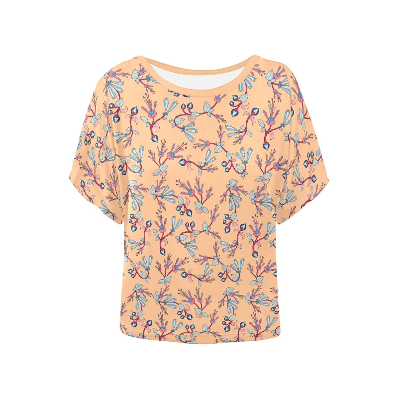 Swift Floral Peache Women's Batwing-Sleeved Blouse T shirt Modern Work Blouse