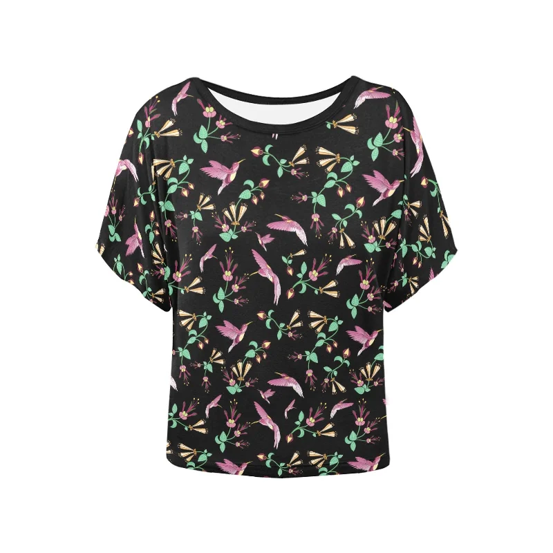 Swift Noir Women's Batwing-Sleeved Blouse T shirt Double Button Blouse